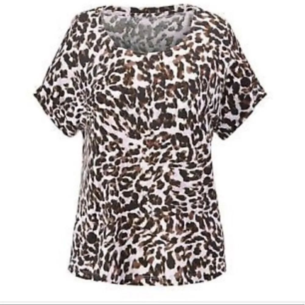 Cabi | Animal Print Crop Short Sleeve Tee 3414 | M